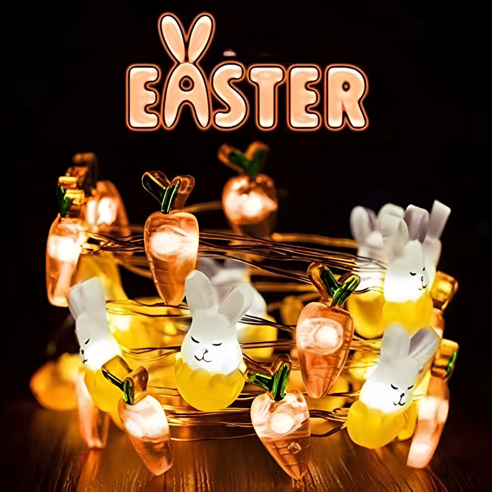 Blinky Osterlicht - Bunte 200CM 20LED Hase/Karotte/Küken/Ei Lichterkette Osterdeko