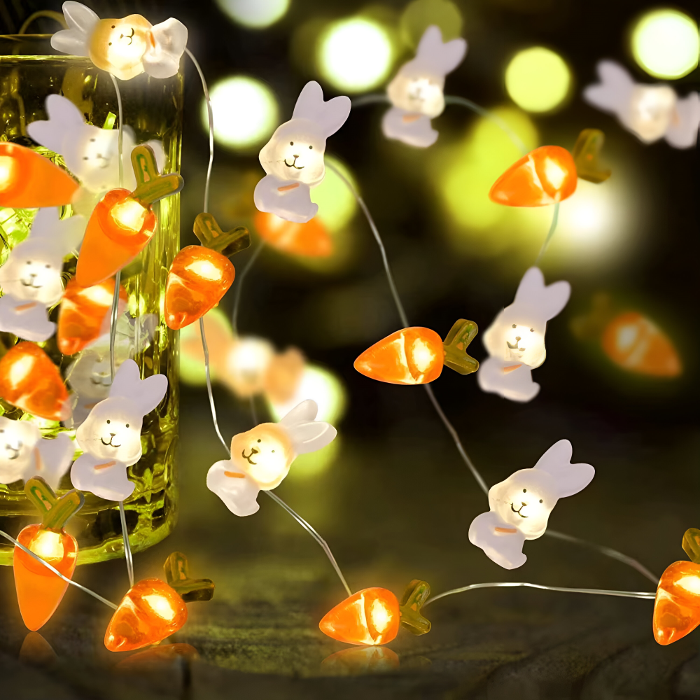 Blinky Osterlicht - Bunte 200CM 20LED Hase/Karotte/Küken/Ei Lichterkette Osterdeko
