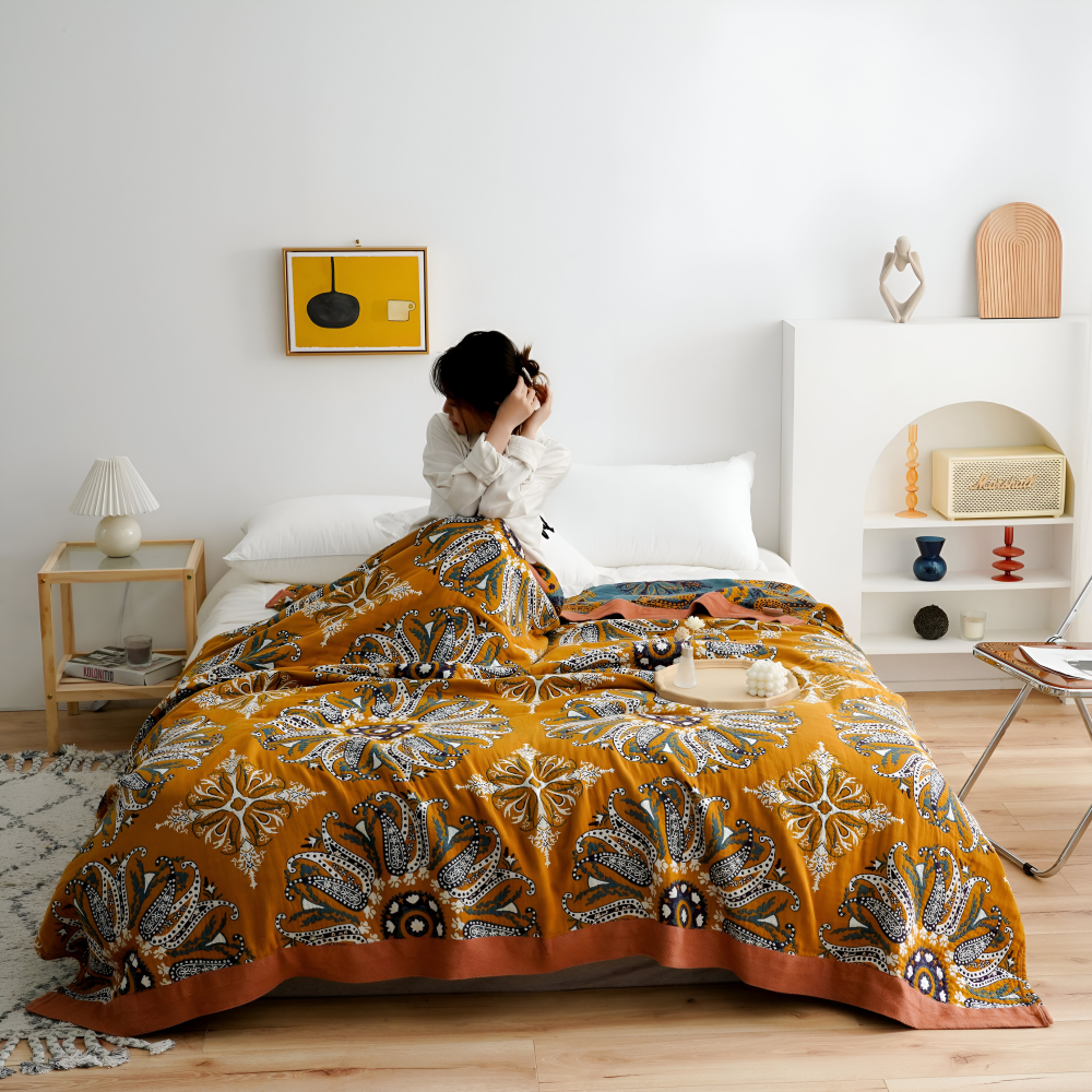 Bohem Plaid - Kunstvolle Geometrische Baumwoll Fleecedecke