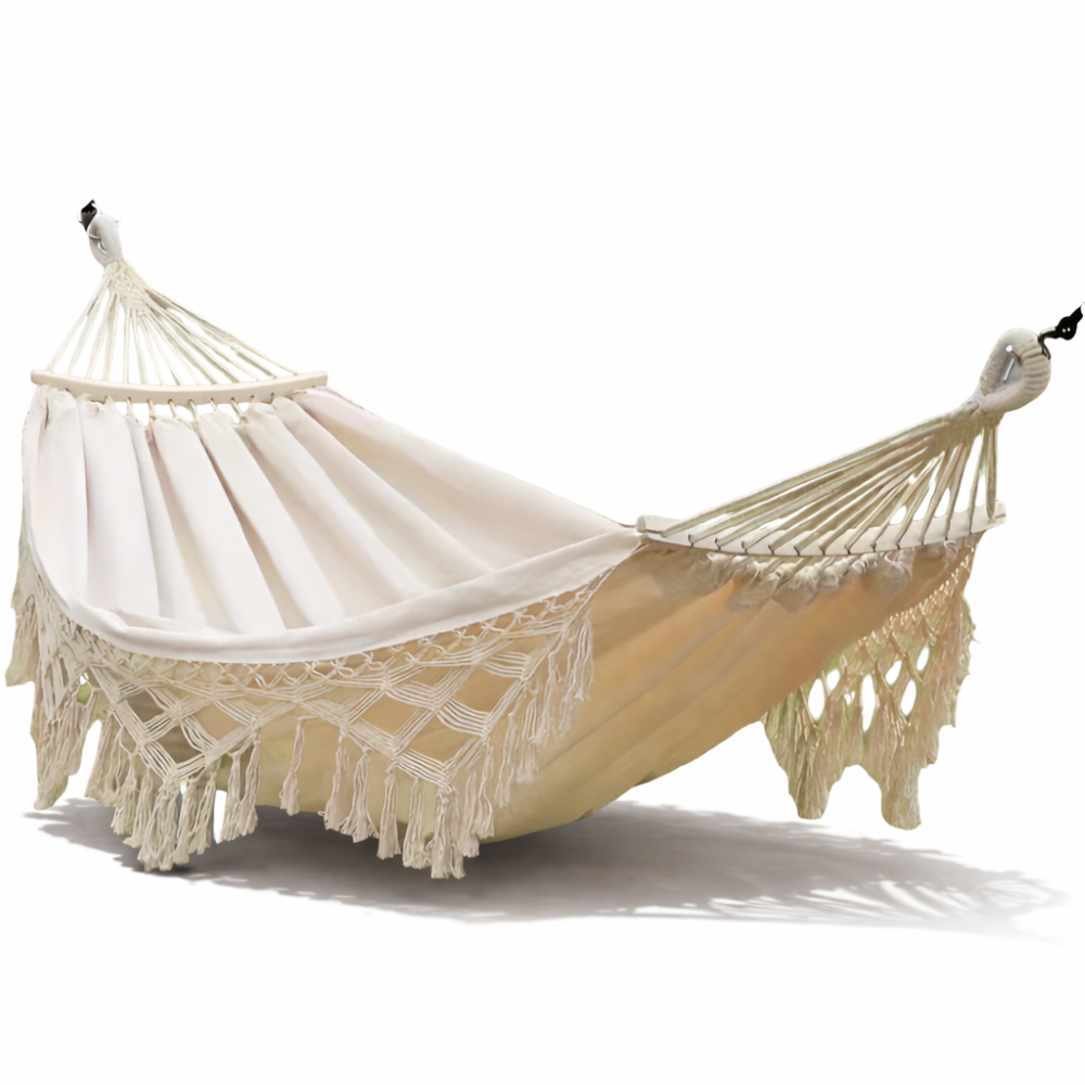 Bohemian Baumwoll Hängematte - Bunte Streifen mit Pompons für Garten und Innenräume