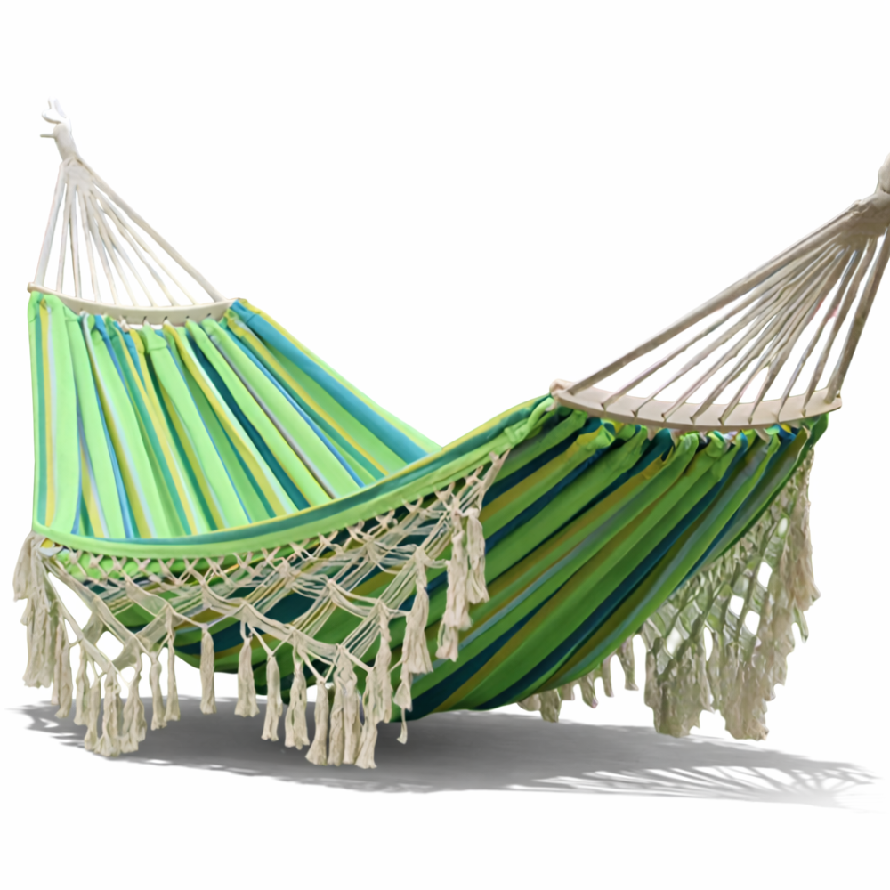Bohemian Baumwoll Hängematte - Bunte Streifen mit Pompons für Garten und Innenräume