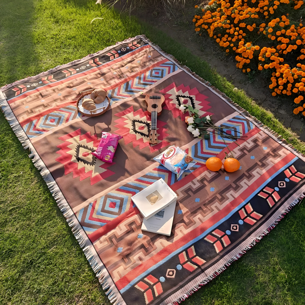 Bohemian Picknickdecke - Karierte Campingdecke aus Hochwertigem Stoff für Outdoor-Aktivitäten