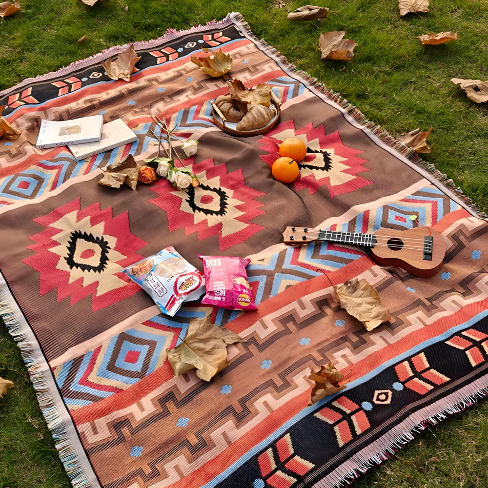 Bohemian Picknickdecke - Karierte Campingdecke aus Hochwertigem Stoff für Outdoor-Aktivitäten
