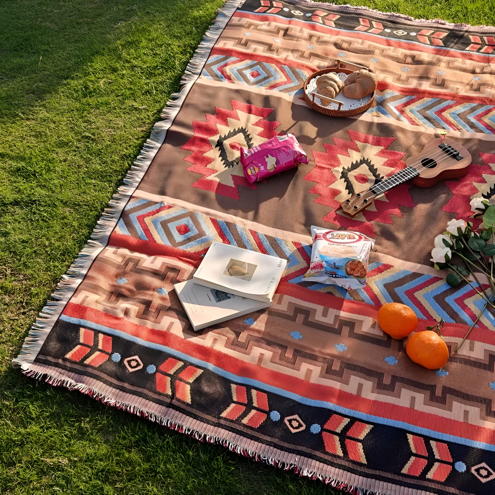 Bohemian Picknickdecke - Karierte Campingdecke aus Hochwertigem Stoff für Outdoor-Aktivitäten