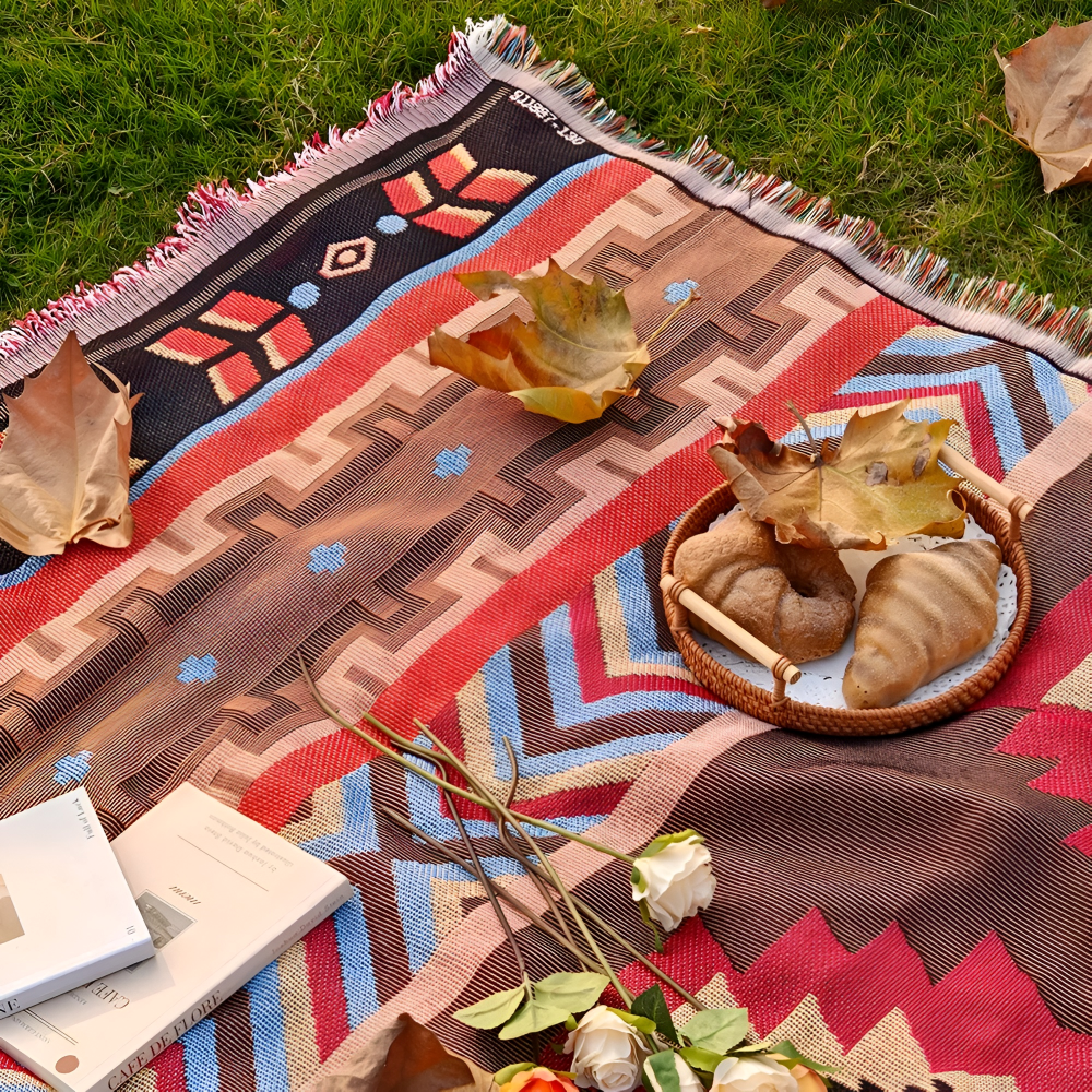 Bohemian Picknickdecke - Karierte Campingdecke aus Hochwertigem Stoff für Outdoor-Aktivitäten