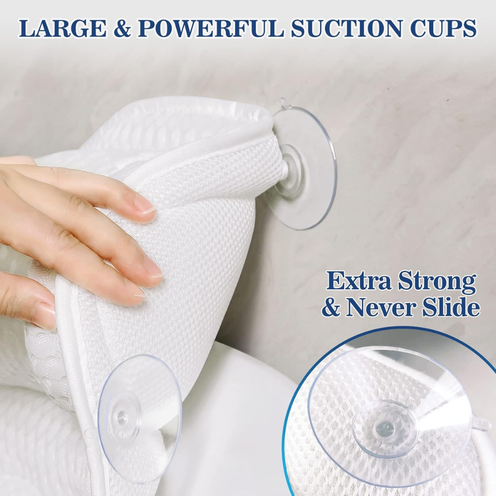 Badewannenkissen mit Nacken- und Rückenstütze – Ergonomisches Badekissen aus 4D-Air-Mesh mit 6 Saugnäpfen