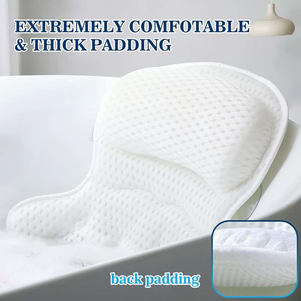 Badewannenkissen mit Nacken- und Rückenstütze – Ergonomisches Badekissen aus 4D-Air-Mesh mit 6 Saugnäpfen