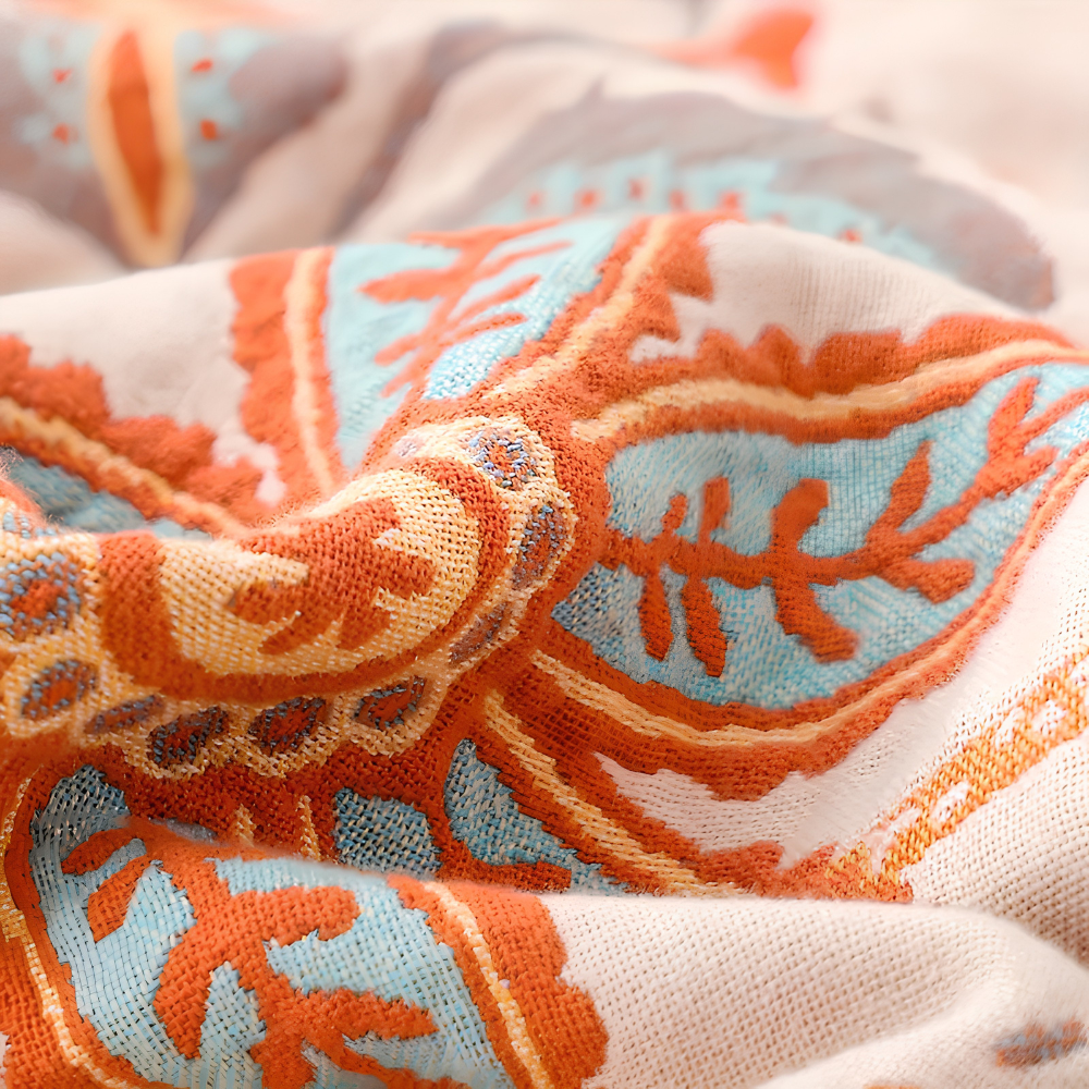 Boho Jacquard Baumwolldecke mit Fransen – Sofadecke, Tagesdecke & Bettüberwurf mit floralem Muster