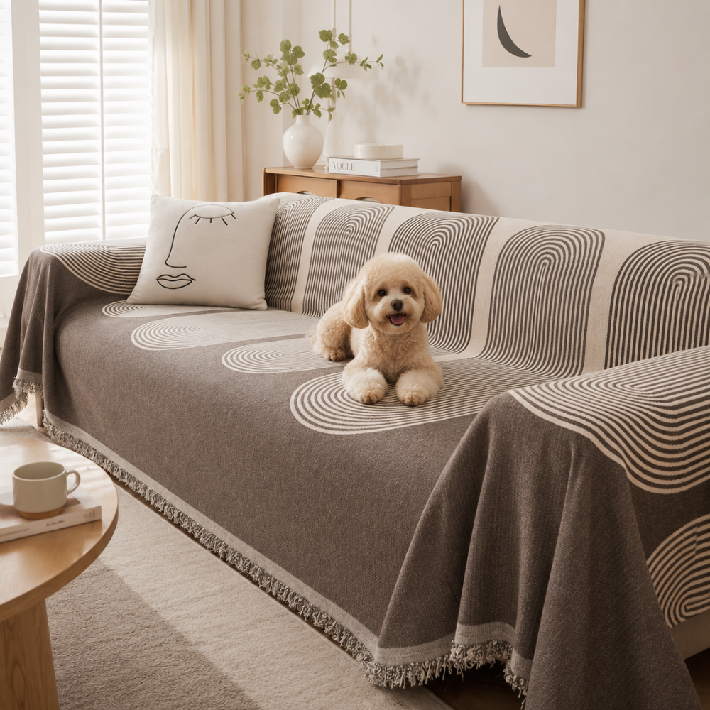 Boho Sofabezug Chenille – Rutschfeste Sofadecke mit Fransen für Couch, Sofa & Wohnzimmer