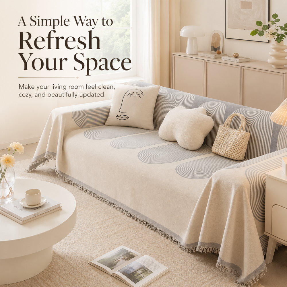 Boho Sofabezug Chenille – Rutschfeste Sofadecke mit Fransen für Couch, Sofa & Wohnzimmer