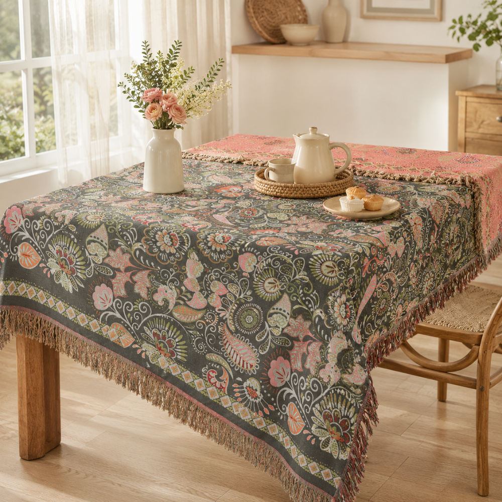 Boho Tagesdecke Wendbar – Atmungsaktive Baumwoll Überwurfdecke mit Blumenmuster für Bett, Sofa & Schlafzimmer