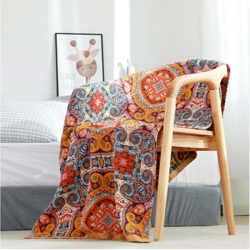 Boho Wendedecke Atmungsaktiv – Bunte Überwurfdecke mit Paisley Muster für Sofa, Bett & Wohnzimmer