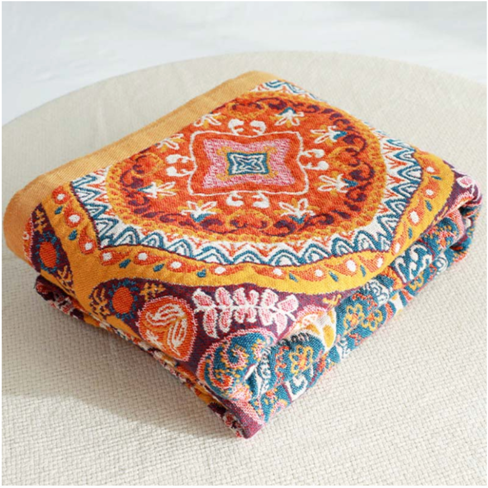 Boho Wendedecke Atmungsaktiv – Bunte Überwurfdecke mit Paisley Muster für Sofa, Bett & Wohnzimmer