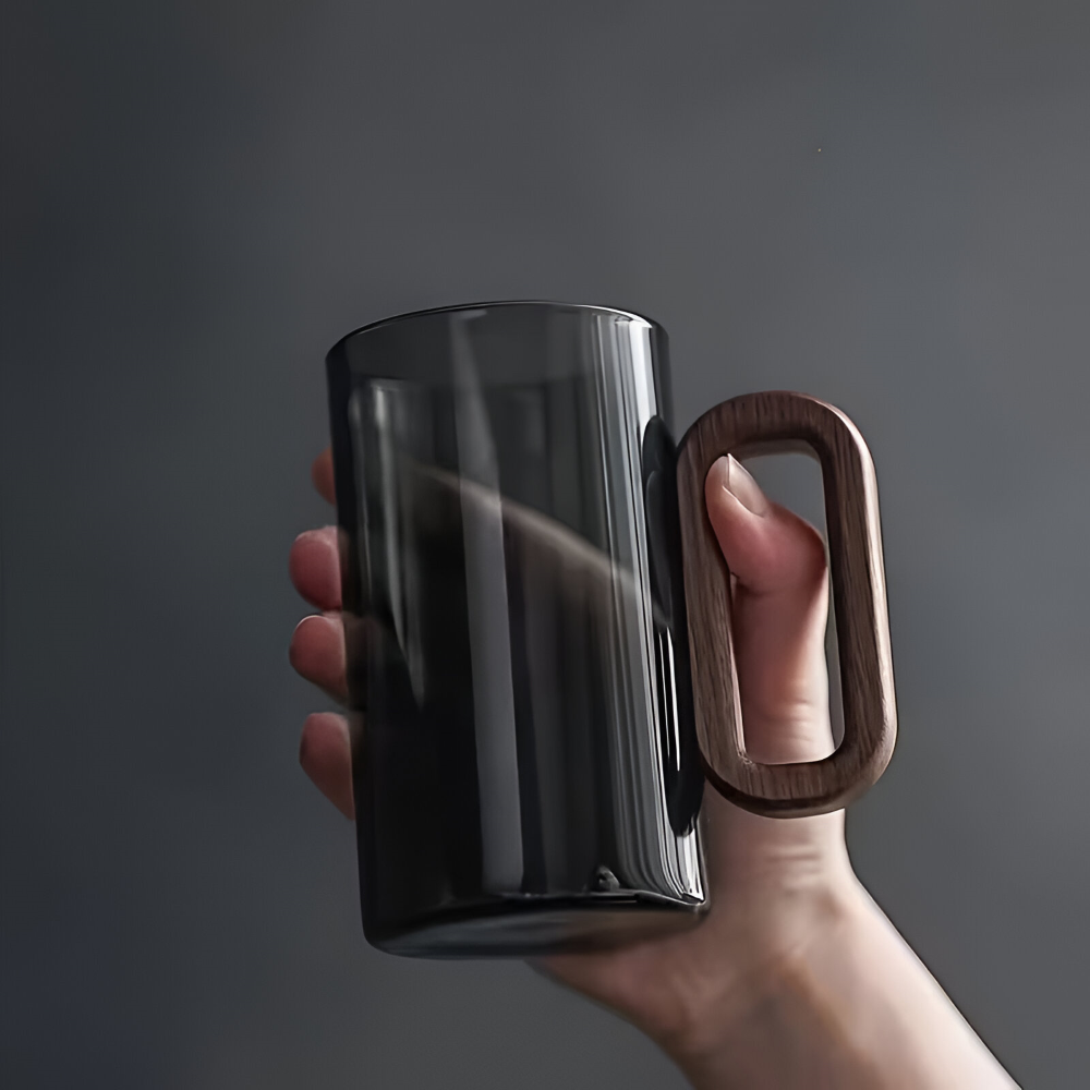 6er Set Borosilikatglas Tassen mit Holzgriff (350ml) – Hitzebeständig