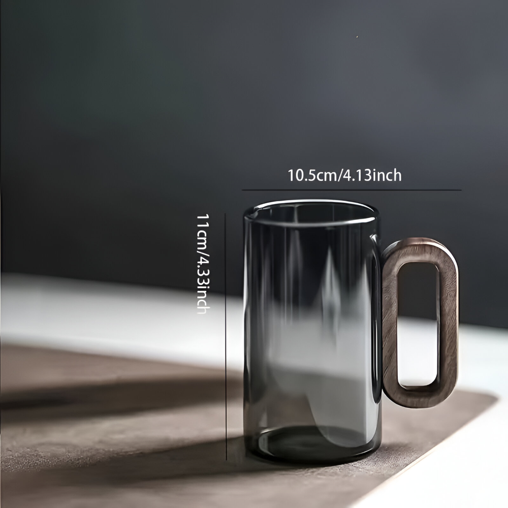 6er Set Borosilikatglas Tassen mit Holzgriff (350ml) – Hitzebeständig