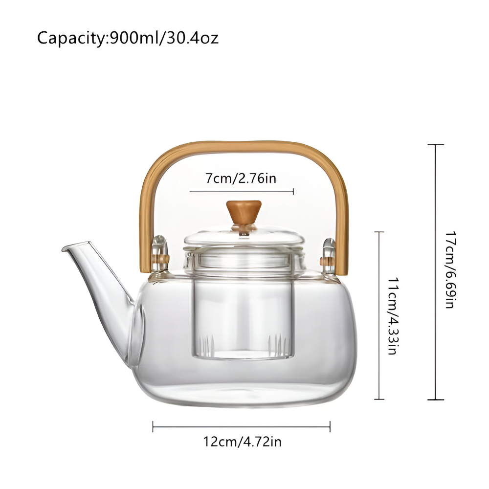 Borosilikatglas Teekanne 900ml – Hitzebeständig mit Bambusgriff & Teesieb
