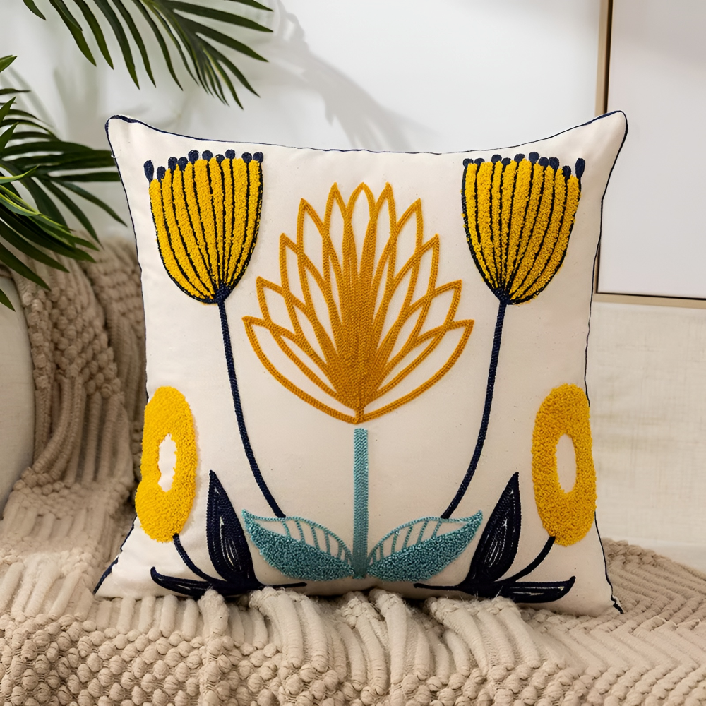 Botanical Kissenbezug - Weiche Mikrofaser Baumwolle in Gelb für Sofas und Sessel