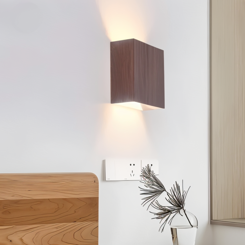Boxy Wandleuchte - Rechteckige Up & Down Beleuchtung Wandleuchte aus Holz - Wandleuchte LED für Schlafzimmer