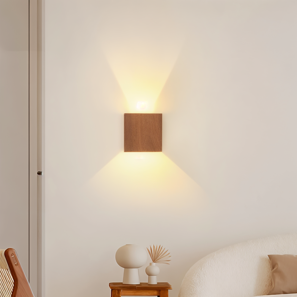 Boxy Wandleuchte - Rechteckige Up & Down Beleuchtung Wandleuchte aus Holz - Wandleuchte LED für Schlafzimmer