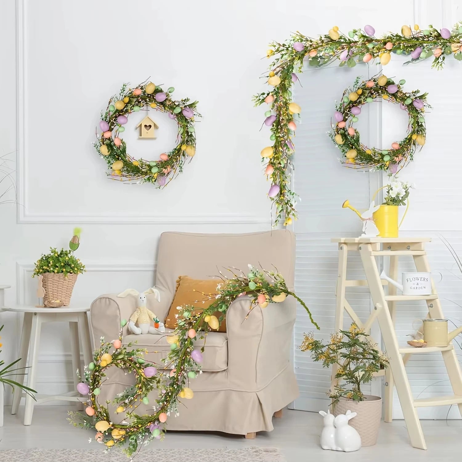 Bunter Festlicher Girlande - Künstlicher Seidenblumenkranz 1,7 Meter für Hochzeitsdekoration und Wohnzimmer 1