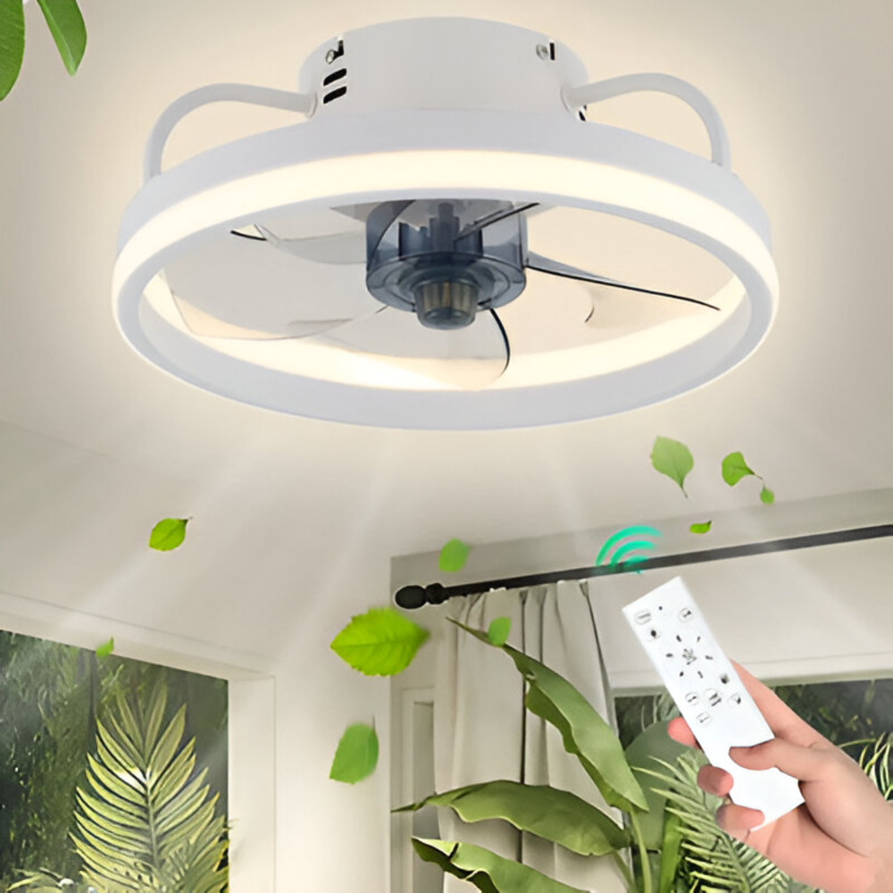 Intelligenter Deckenventilator mit dimmbarer LED-Lampe – Schwarz/Weiß – Ø 33 cm – mit Fernbedienung und App