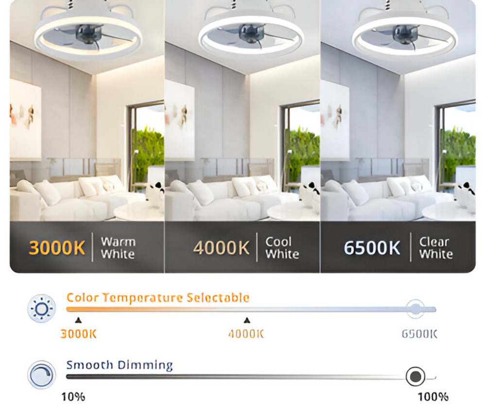 Intelligenter Deckenventilator mit dimmbarer LED-Lampe – Schwarz/Weiß – Ø 33 cm – mit Fernbedienung und App