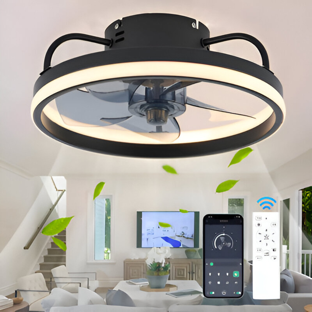 Intelligenter Deckenventilator mit dimmbarer LED-Lampe – Schwarz/Weiß – Ø 33 cm – mit Fernbedienung und App