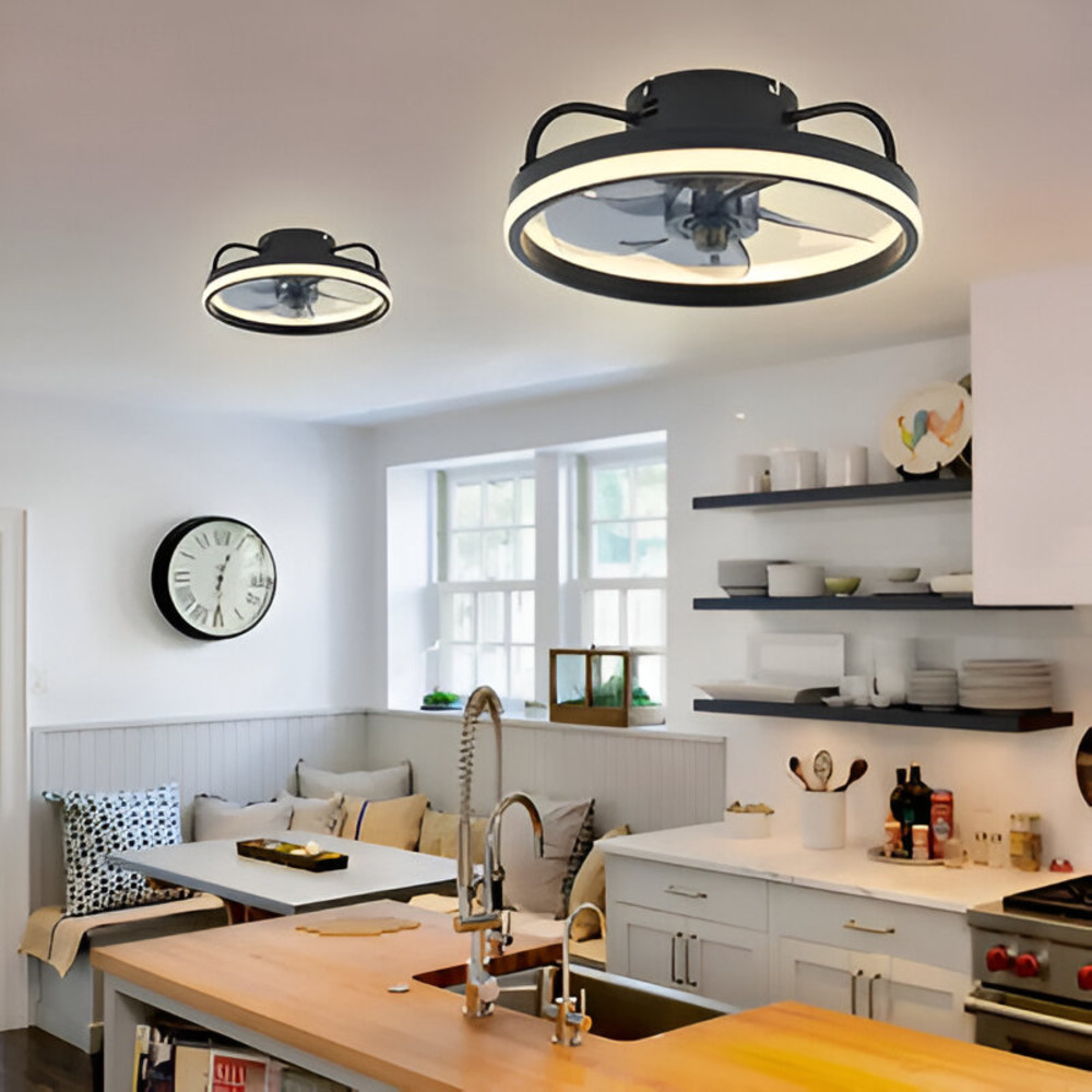 Intelligenter Deckenventilator mit dimmbarer LED-Lampe – Schwarz/Weiß – Ø 33 cm – mit Fernbedienung und App