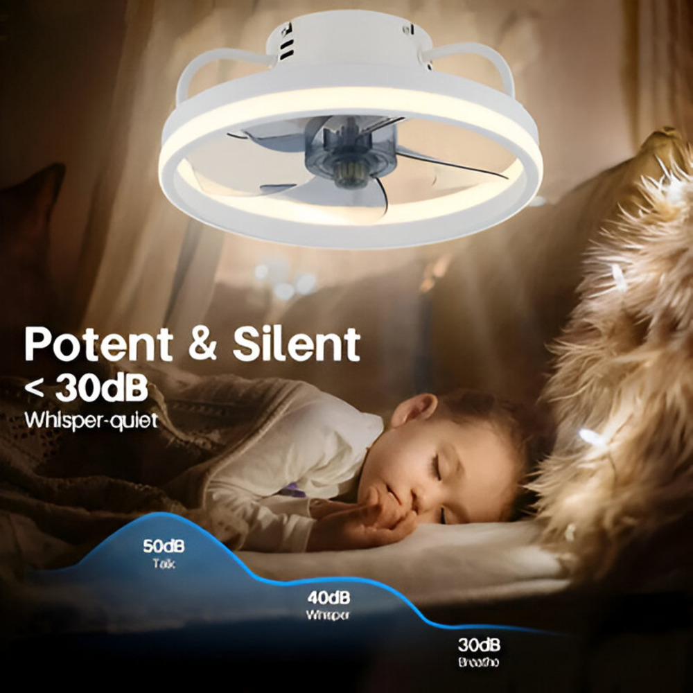 Intelligenter Deckenventilator mit dimmbarer LED-Lampe – Schwarz/Weiß – Ø 33 cm – mit Fernbedienung und App
