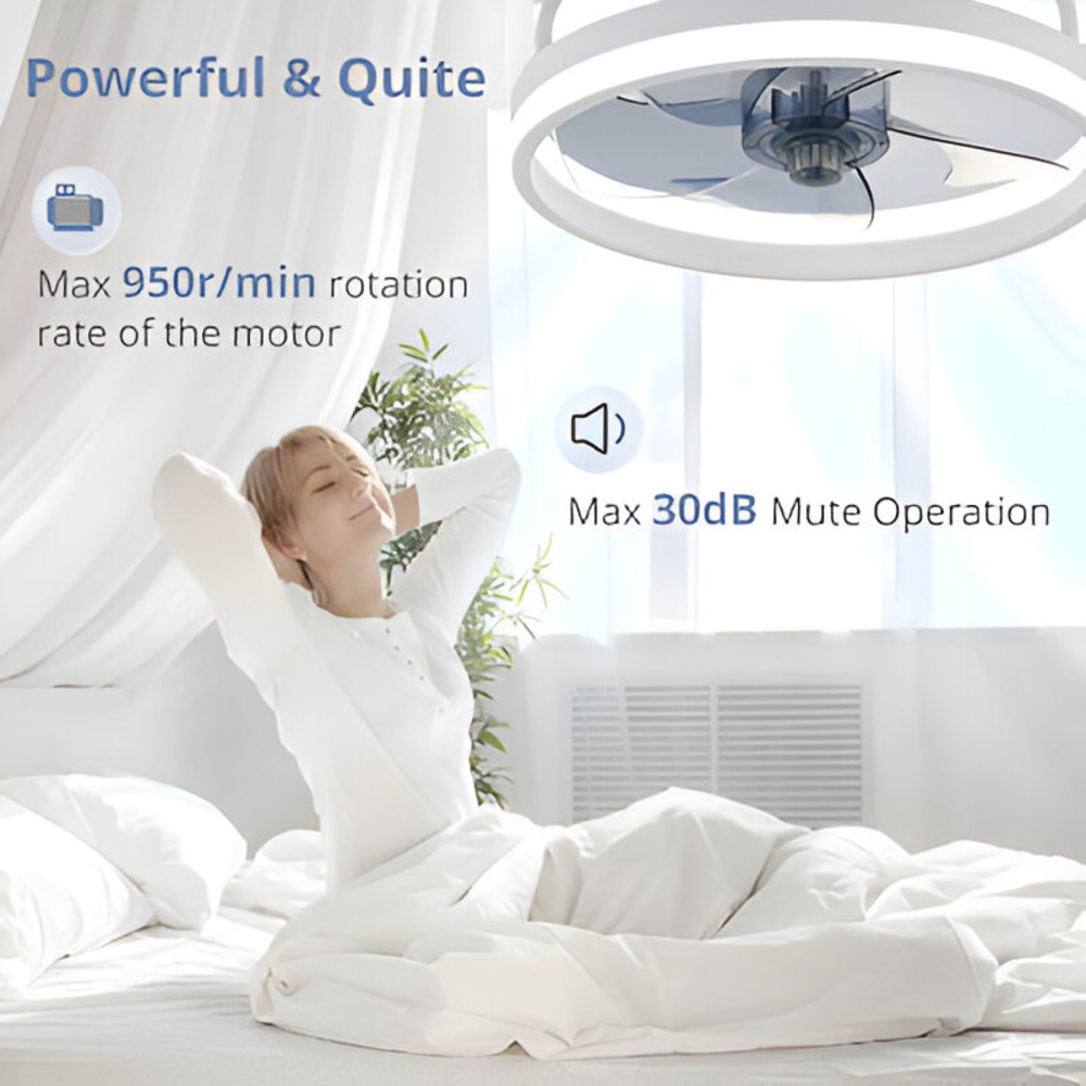 Intelligenter Deckenventilator mit dimmbarer LED-Lampe – Schwarz/Weiß – Ø 33 cm – mit Fernbedienung und App
