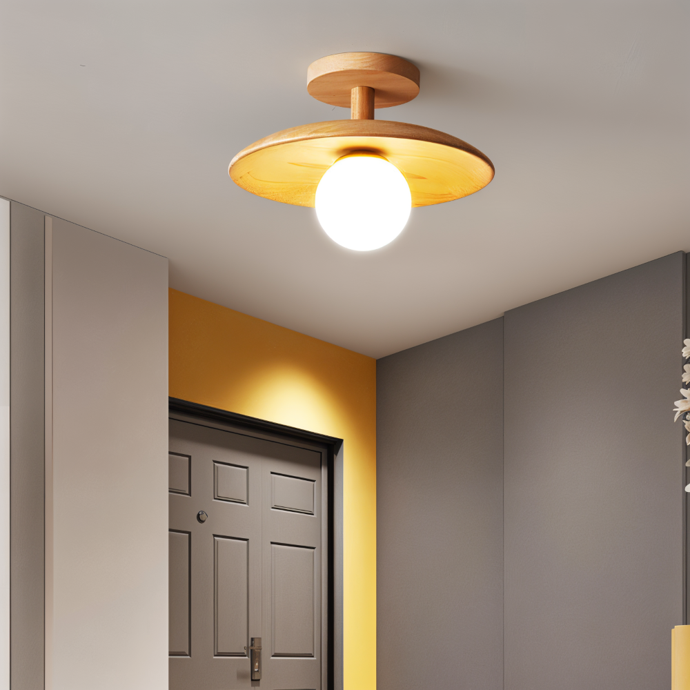 CentraOrb Holz Deckenleuchte - Halbbündige Lampe mit Integriertem LED Licht