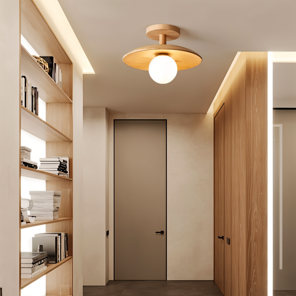 CentraOrb Holz Deckenleuchte - Halbbündige Lampe mit Integriertem LED Licht