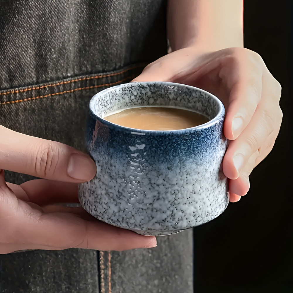 Keramik Kaffeetassen Set (4-teilig) – Nordisches Retro Design, Wabi-Sabi Becher für Espresso & Tee, Erdfarben