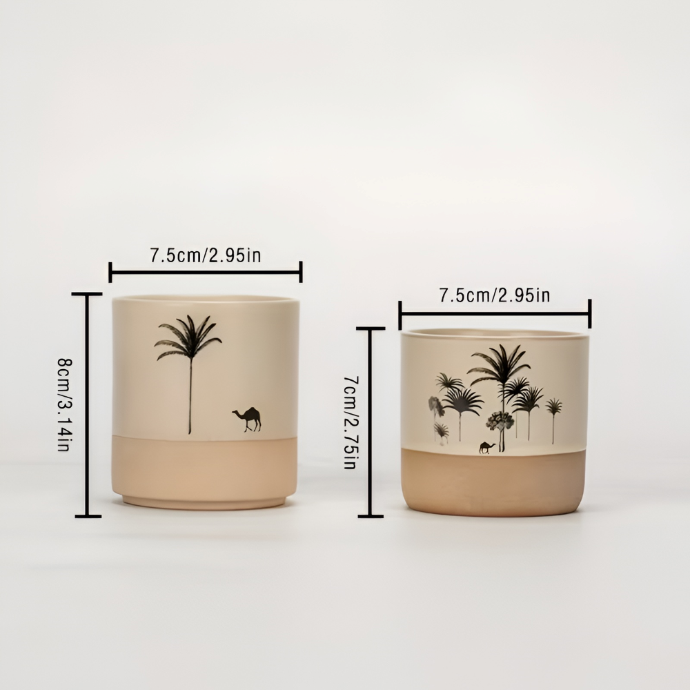 Keramik Kaffeetassen Set mit Palmenmuster – 4tlg. Espresso Tassen – Kleine Kaffebecher für Espresso & Tee