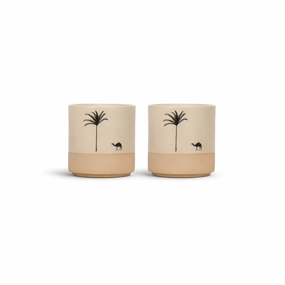 Keramik Kaffeetassen Set mit Palmenmuster – 4tlg. Espresso Tassen – Kleine Kaffebecher für Espresso & Tee