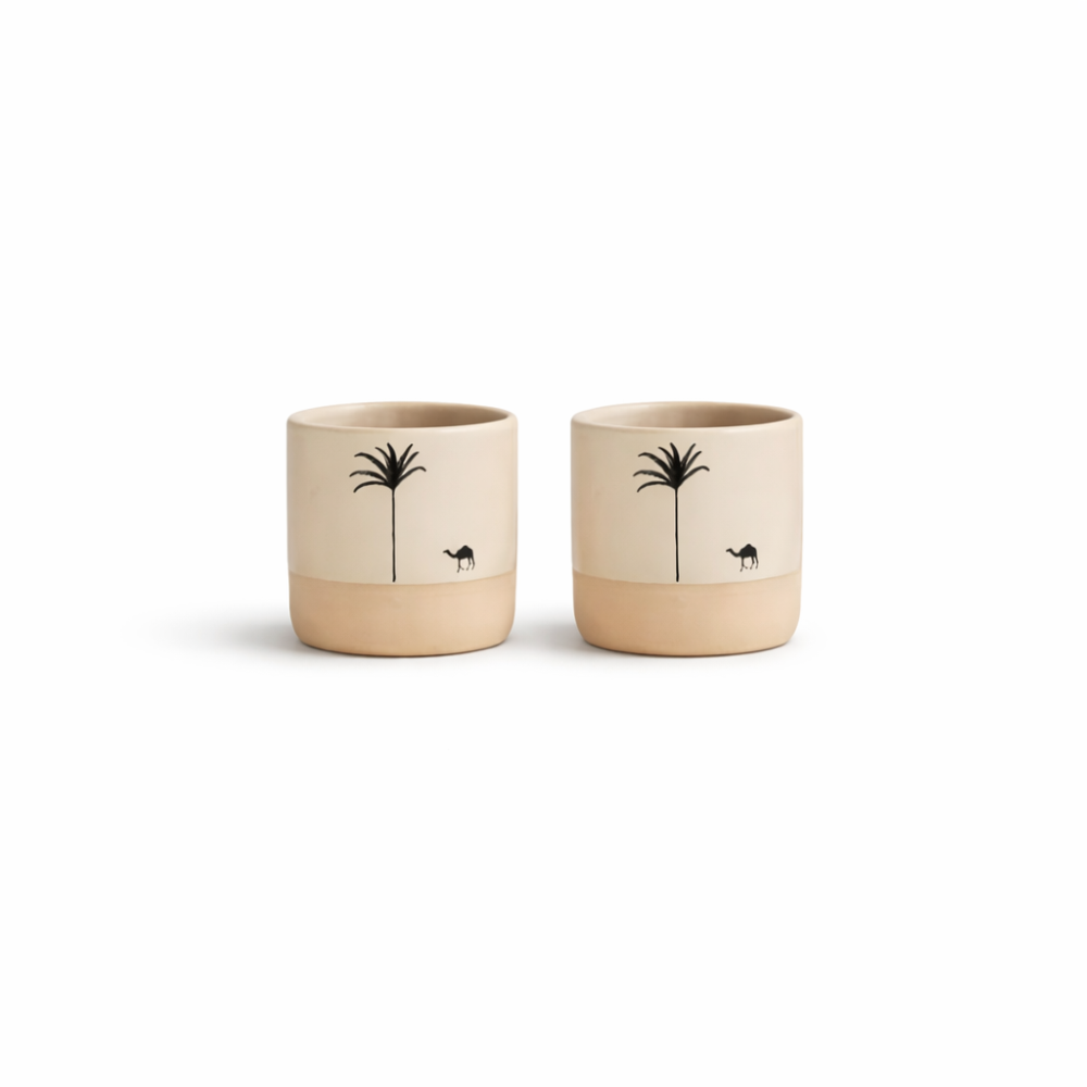 Keramik Kaffeetassen Set mit Palmenmuster – 4tlg. Espresso Tassen – Kleine Kaffebecher für Espresso & Tee