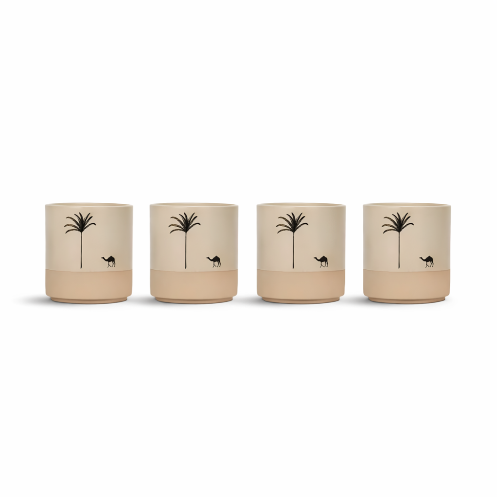 Keramik Kaffeetassen Set mit Palmenmuster – 4tlg. Espresso Tassen – Kleine Kaffebecher für Espresso & Tee