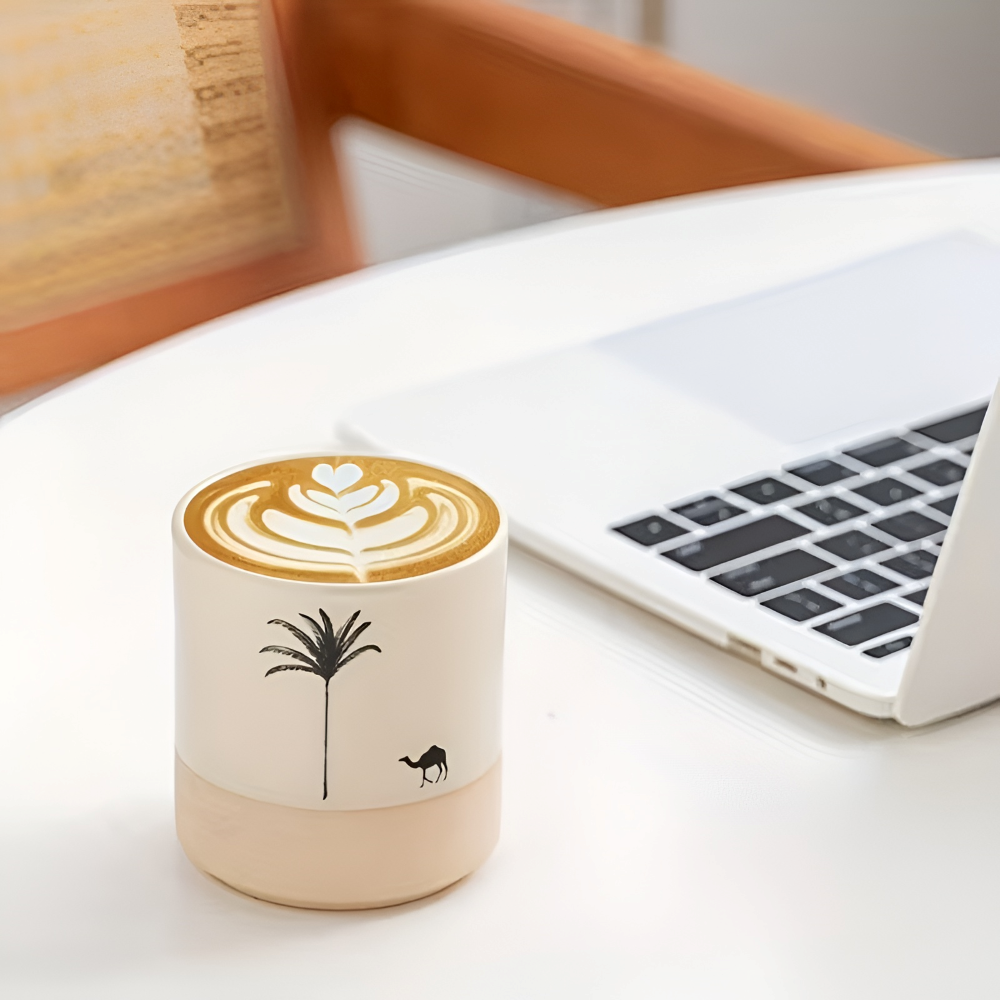 Keramik Kaffeetassen Set mit Palmenmuster – 4tlg. Espresso Tassen – Kleine Kaffebecher für Espresso & Tee
