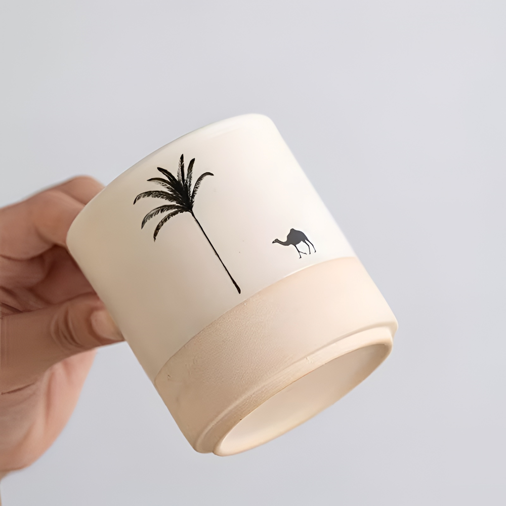 Keramik Kaffeetassen Set mit Palmenmuster – 4tlg. Espresso Tassen – Kleine Kaffebecher für Espresso & Tee