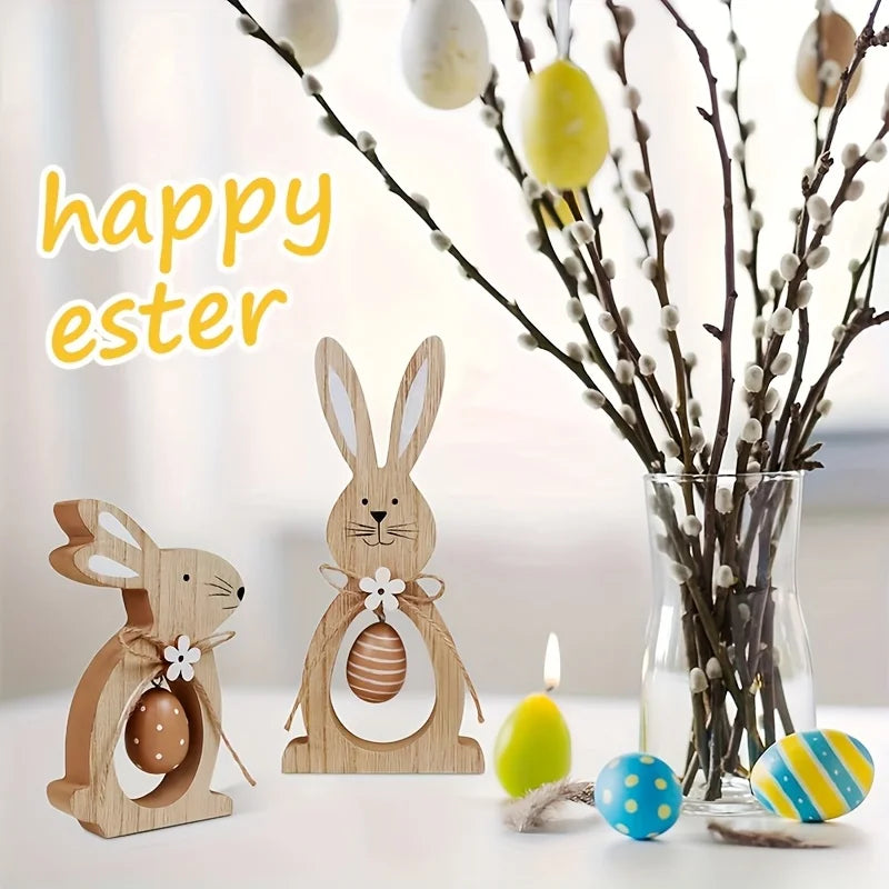 Charmante Ostern Dekoration - 4-teilige Bunte Tischdeko mit Hasen, Ostereiern und Blumen für Festlichkeiten 2