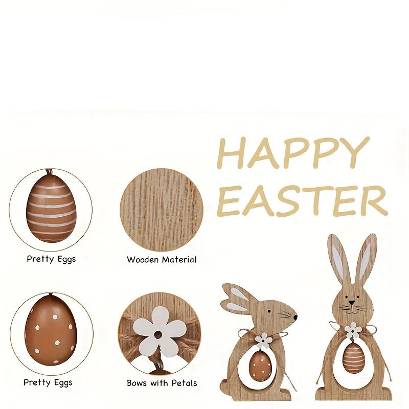 Charmante Ostern Dekoration - 4-teilige Bunte Tischdeko mit Hasen, Ostereiern und Blumen für Festlichkeiten 4