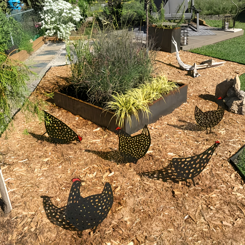 Charmanter Gartenstecker Huhn - Wetterfestes Metall für Garten Dekoration