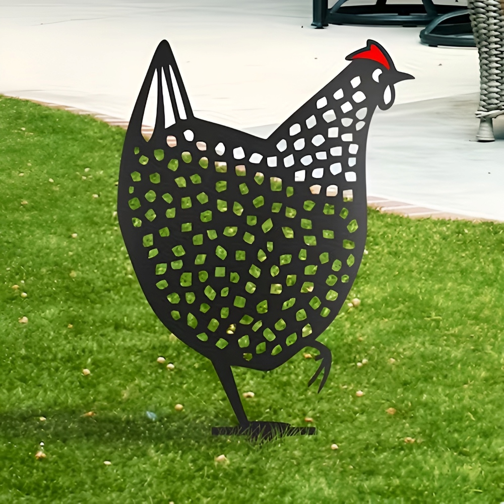 Charmanter Gartenstecker Huhn - Wetterfestes Metall für Garten Dekoration
