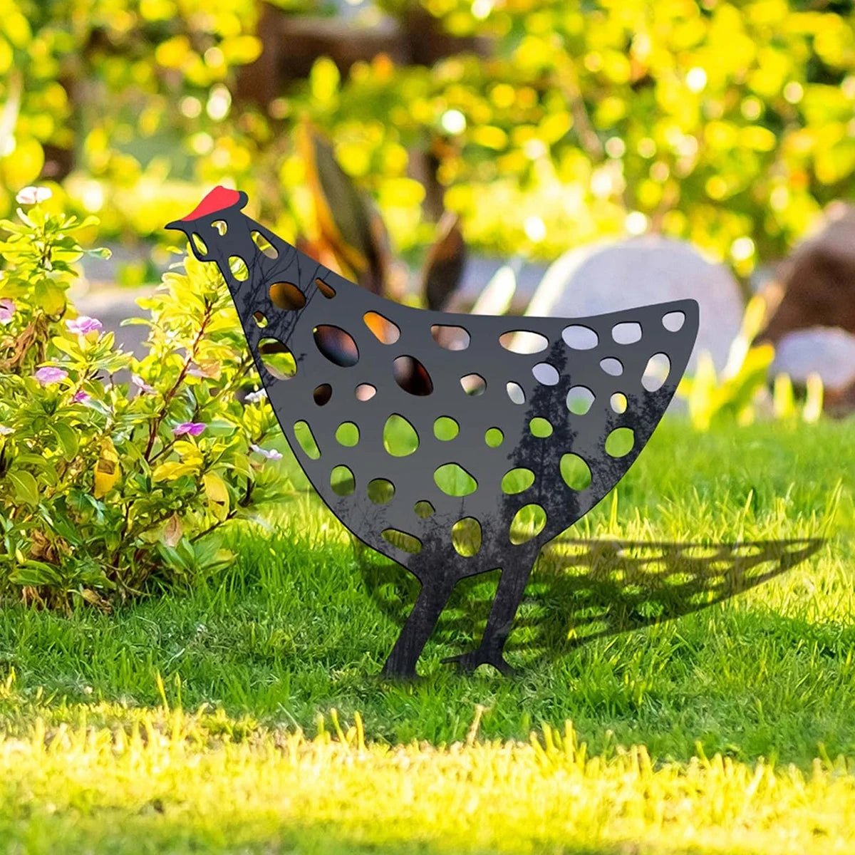 Charmanter Gartenstecker Huhn - Wetterfestes Metall für Garten Dekoration 3