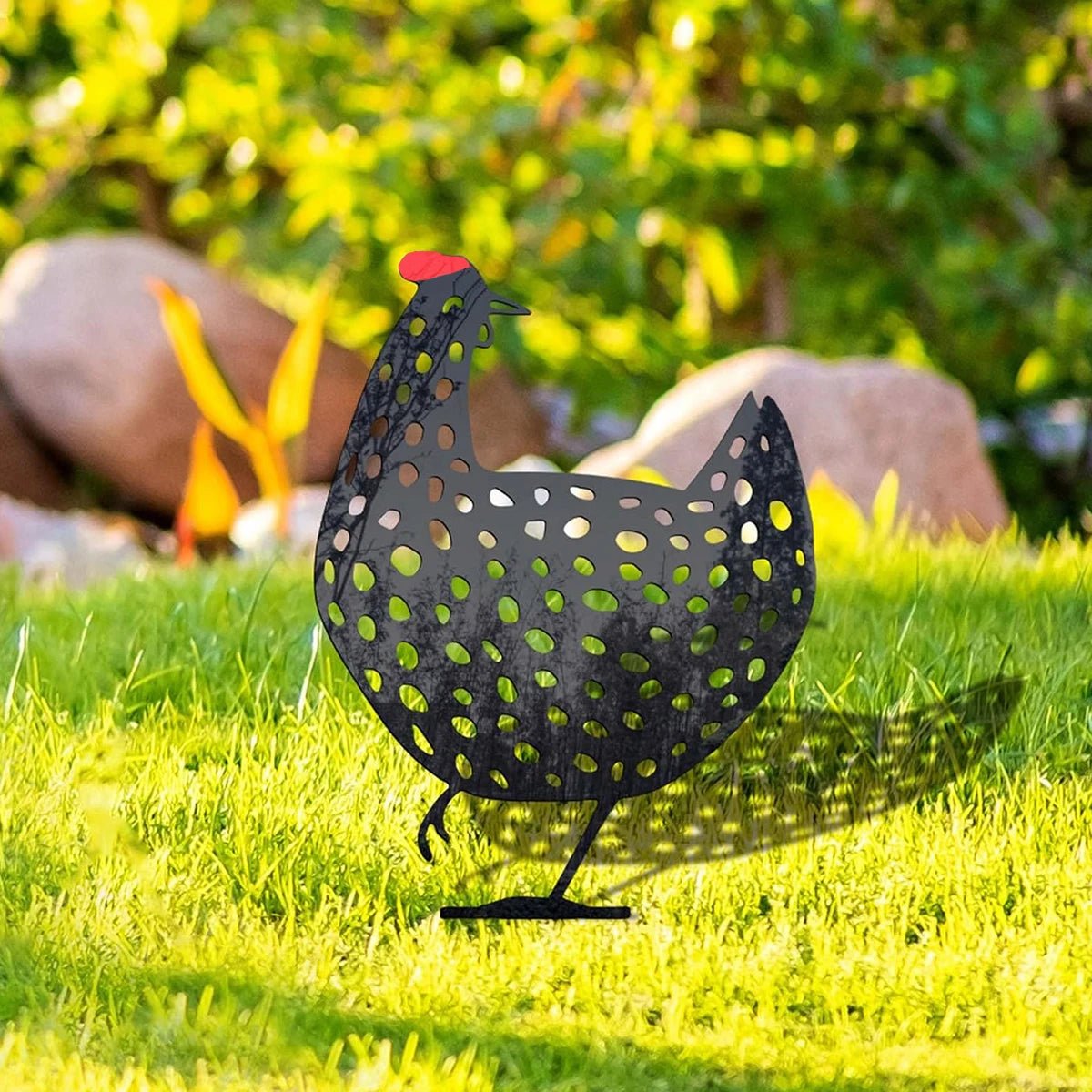 Charmanter Gartenstecker Huhn - Wetterfestes Metall für Garten Dekoration 4
