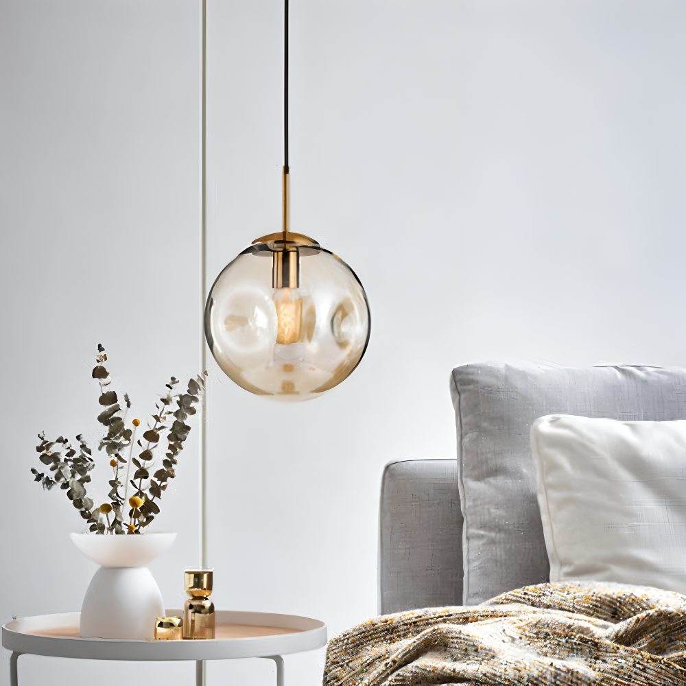 ChroDent Pendelleuchte - Runde Champagner Grau Glas LED Pendelleuchte - Vintage Wabi Sabi Beleuchtung