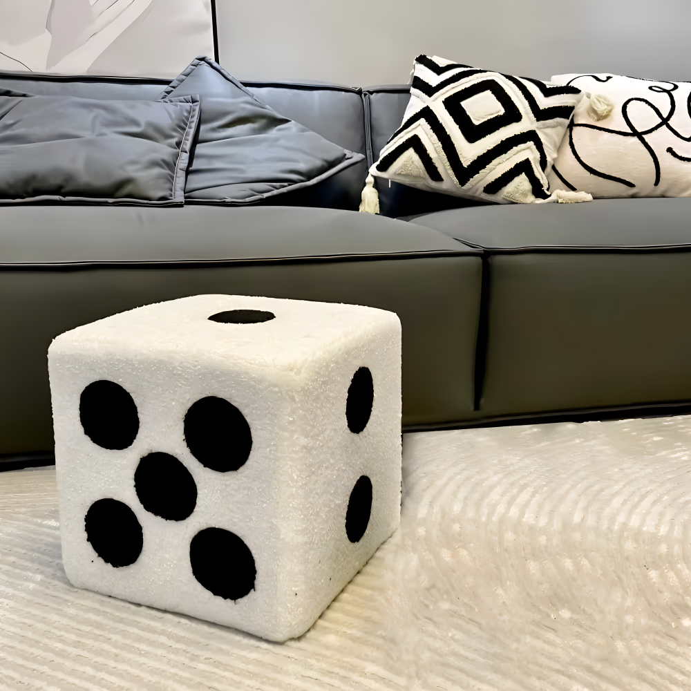 ChroDot Hocker - Stylischer Schwarz Weißer Samt Würfelhocker