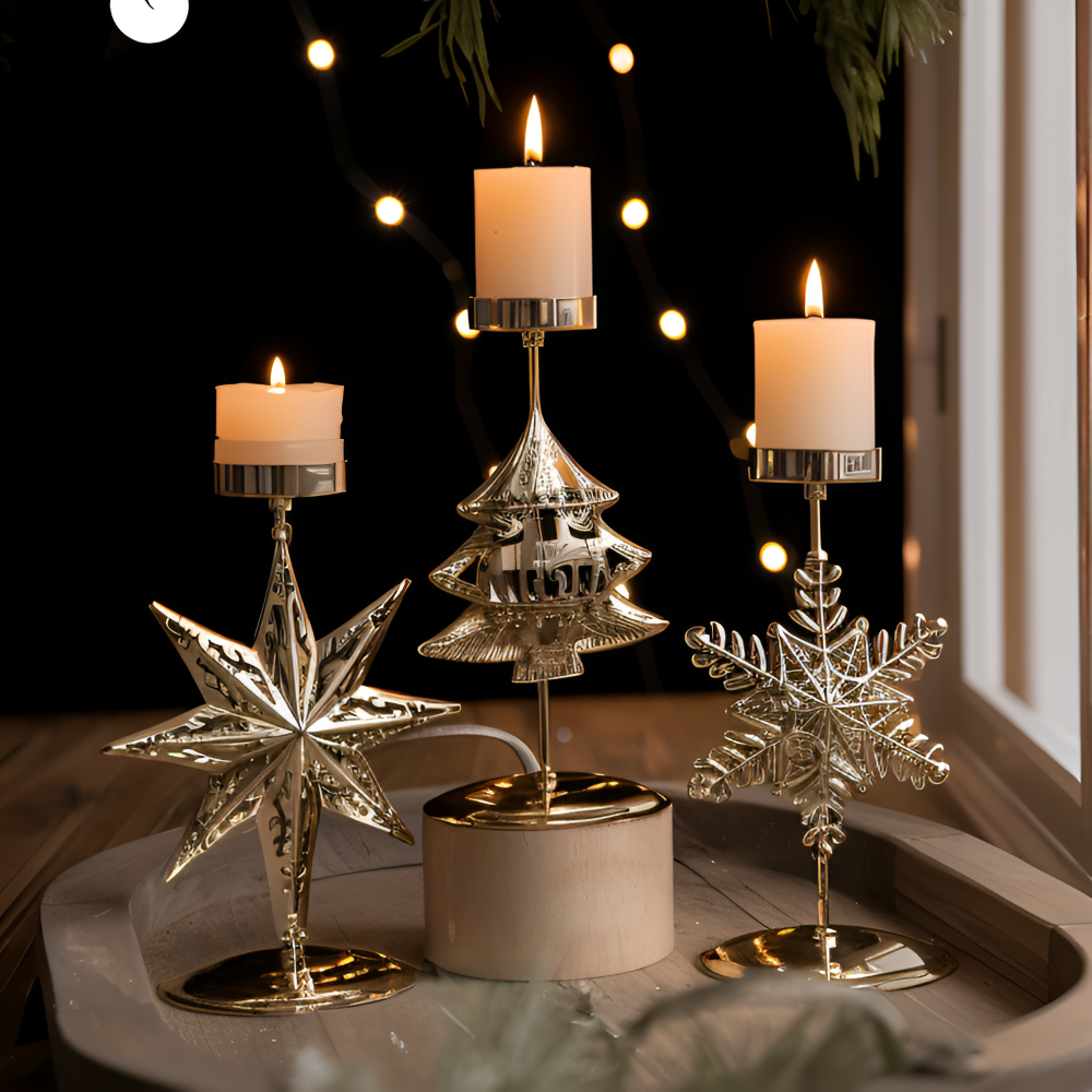 Cierge Stand - Vintage Gold Metallic Weihnachtsmotiv Kerzenhalter