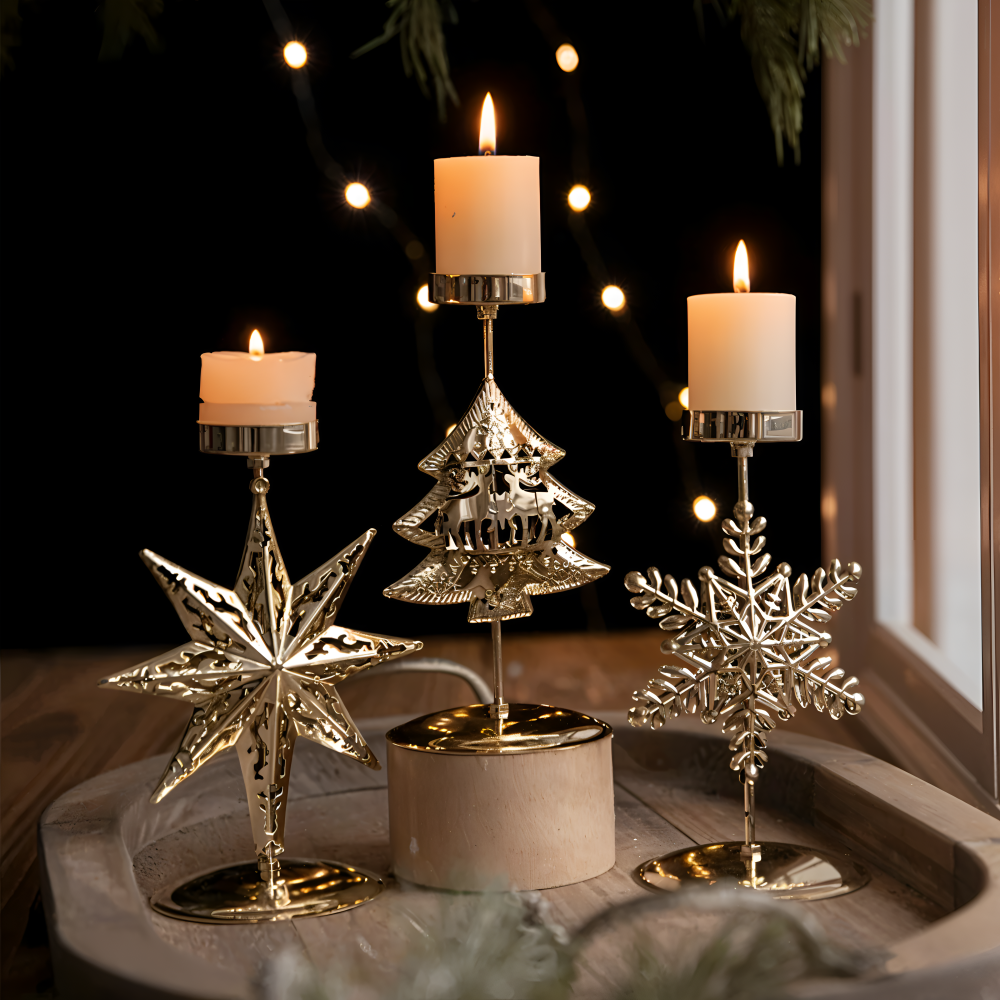 Cierge Stand - Vintage Gold Metallic Weihnachtsmotiv Kerzenhalter