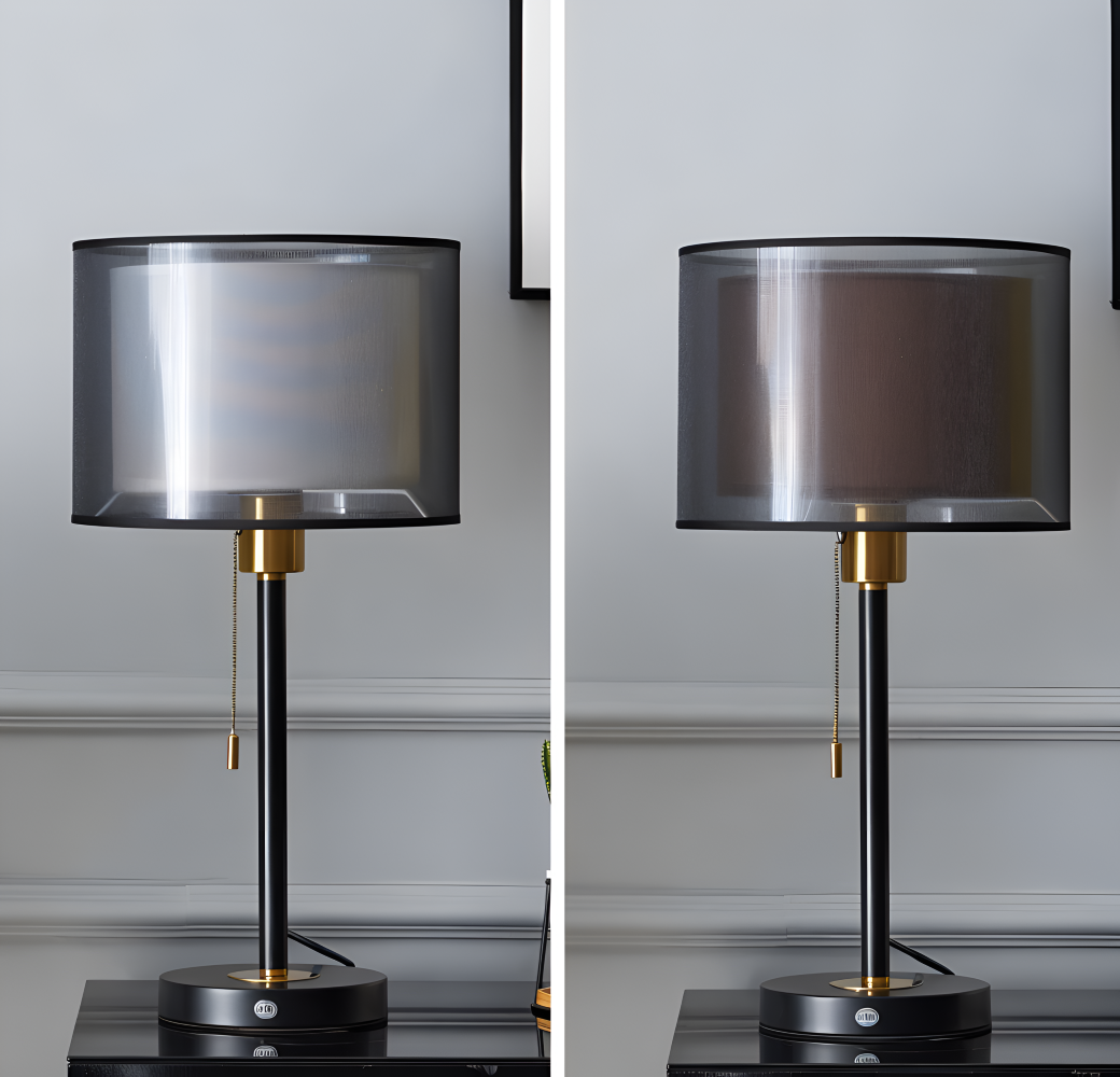 CircuVint Tischlampe - Vintage Runde Doppel Stoff Lampenschirm Nachttischlampe